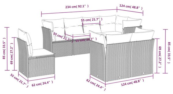 VidaXL Polyrattan Kerti Ülőgarnitúra - 8 részes