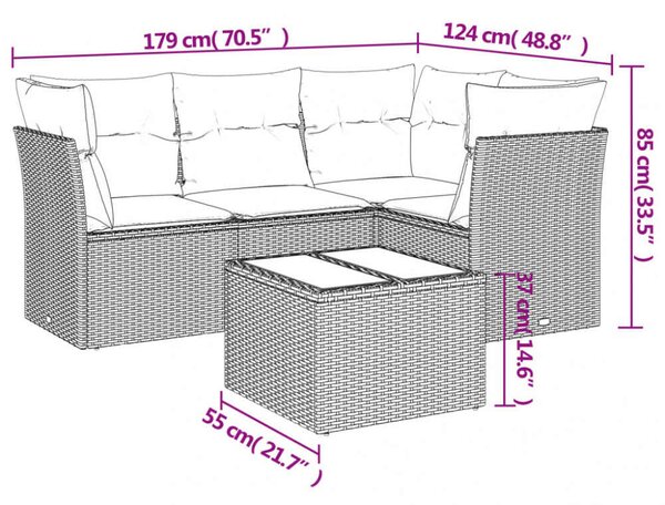 VidaXL 5 részes bézs polyrattan kerti ülőgarnitúra párnákkal