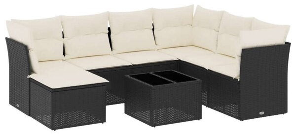 Polyrattan Kerti Ülőgarnitúra - 8 részes - Fekete