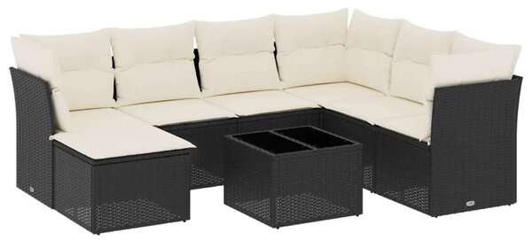 Polyrattan Kerti Ülőgarnitúra - 8 részes - Fekete