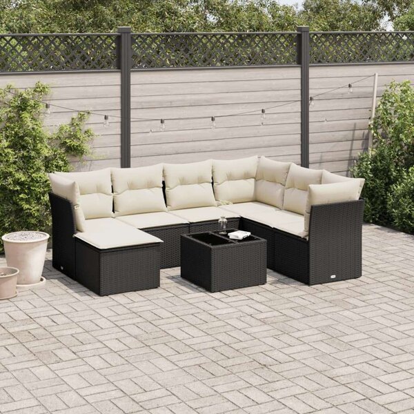 Polyrattan Kerti Ülőgarnitúra - 8 részes - Fekete