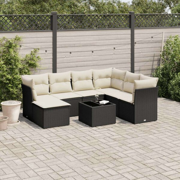 Polyrattan Kerti Ülőgarnitúra - 8 részes - Fekete