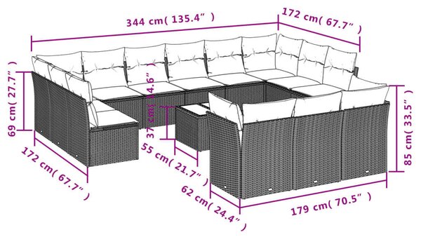 VidaXL Polyrattan Kerti Ülőgarnitúra - 14 részes - Fekete