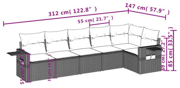 VidaXL Polyrattan Kerti Ülőgarnitúra - 6 részes - Bézs