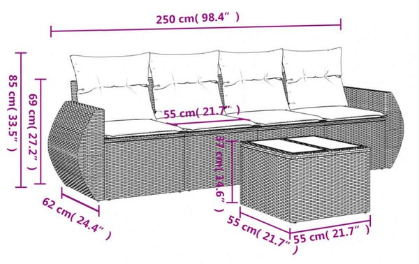 VidaXL 5 részes szürke polyrattan kerti ülőgarnitúra