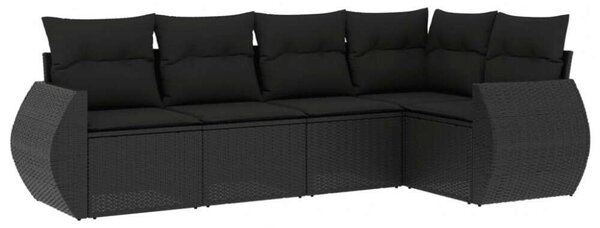 VidaXL 5 részes fekete polyrattan kerti kanapészett párnákkal