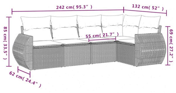 VidaXL Polyrattan Kerti Ülőgarnitúra - 5 részes - Bézs