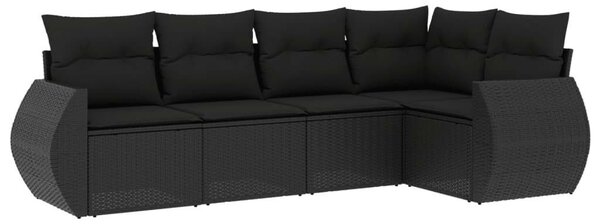 VidaXL 5 részes fekete polyrattan kerti kanapészett párnákkal