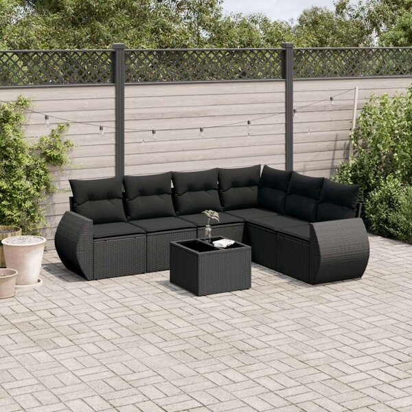 VidaXL Polyrattan Kerti Ülőgarnitúra - 7 részes - Fekete