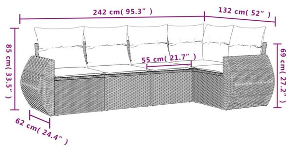 VidaXL Polyrattan Kerti Ülőgarnitúra - 5 részes - Bézs