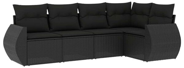 VidaXL 5 részes fekete polyrattan kerti kanapészett párnákkal