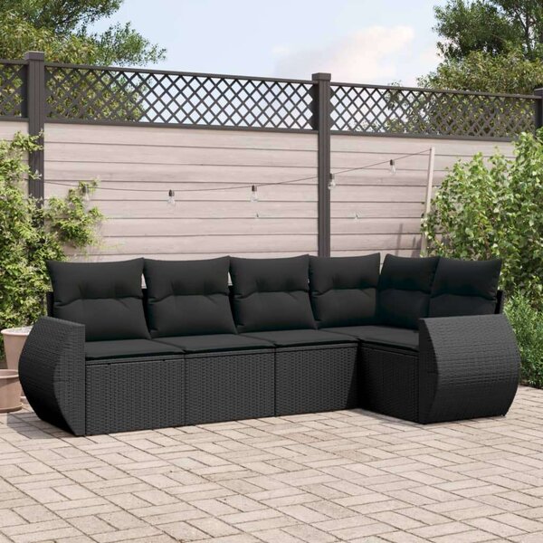 VidaXL 5 részes fekete polyrattan kerti kanapészett párnákkal