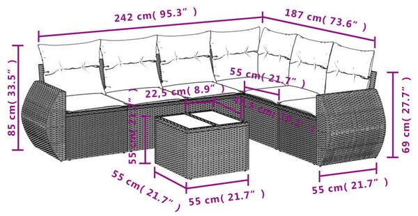 VidaXL Polyrattan Kerti Ülőgarnitúra - 7 részes - Fekete