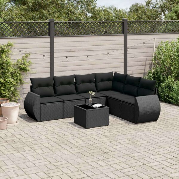 VidaXL Polyrattan Kerti Ülőgarnitúra - 7 részes - Fekete