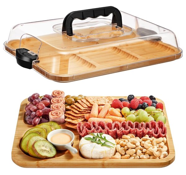 Trayluxe™ 6 Rekeszes Bambusz Snack Tálca Fedővel