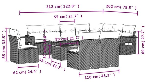 VidaXL Polyrattan Kerti Ülőgarnitúra - 11 részes - Fekete