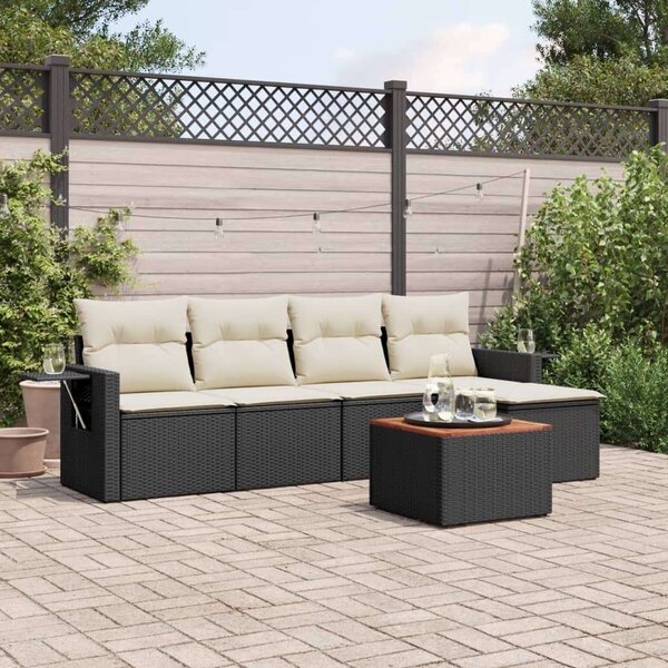 Polyrattan Kerti Ülőgarnitúra - 6 részes - Fekete