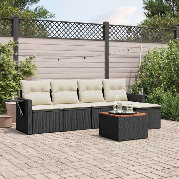 Polyrattan Kerti Ülőgarnitúra - 6 részes - Fekete