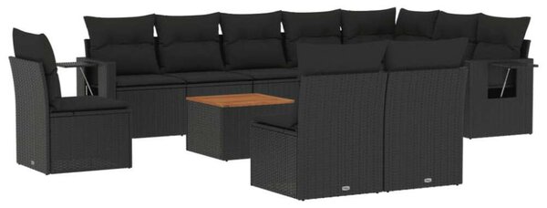 VidaXL Polyrattan Kerti Ülőgarnitúra - 11 részes - Fekete