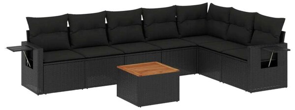 VidaXL 8 részes fekete polyrattan kerti ülőgarnitúra párnákkal