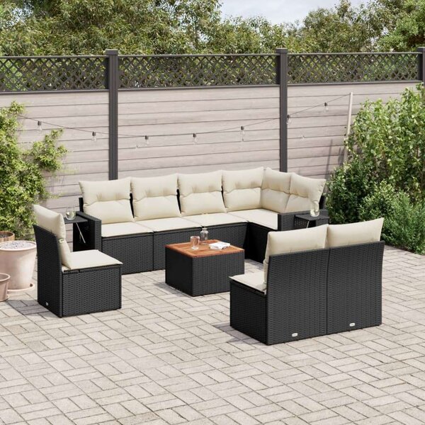 VidaXL Polyrattan Kerti Ülőgarnitúra - 9 részes - Fekete