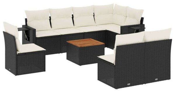 VidaXL Polyrattan Kerti Ülőgarnitúra - 9 részes - Fekete