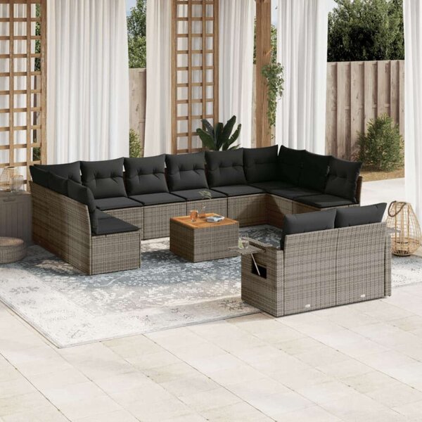 VidaXL 13 részes szürke polyrattan kerti ülőgarnitúra párnákkal