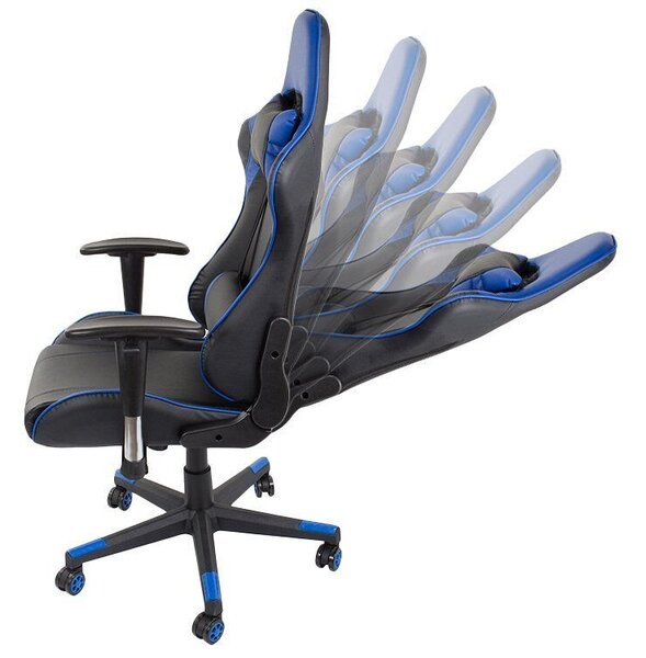 Görgős gamer szék két párnával, dőlés állítással és 2D karfával - kék