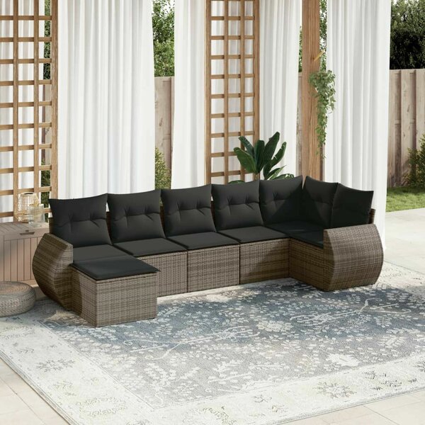 VidaXL 7 részes szürke polyrattan kerti ülőgarnitúra párnákkal