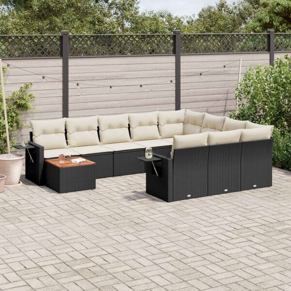 VidaXL 11 részes fekete polyrattan kerti ülőgarnitúra párnákkal