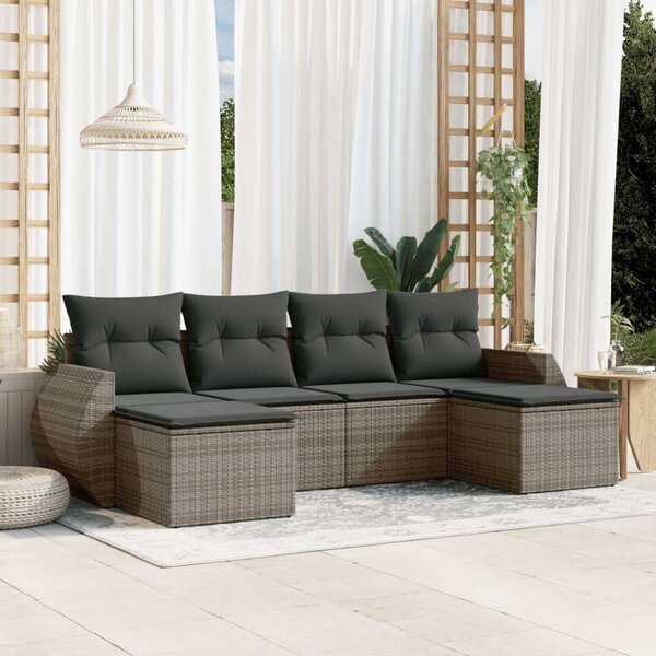 VidaXL 6 részes szürke polyrattan kerti ülőgarnitúra párnákkal