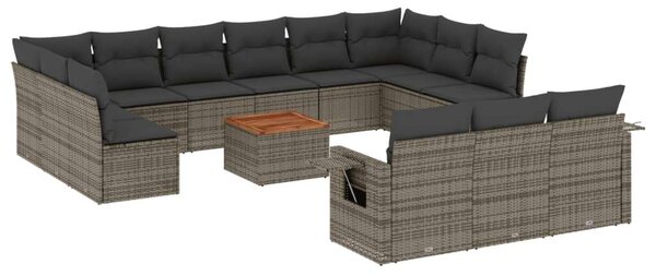 VidaXL 14 részes szürke polyrattan kerti ülőgarnitúra párnákkal