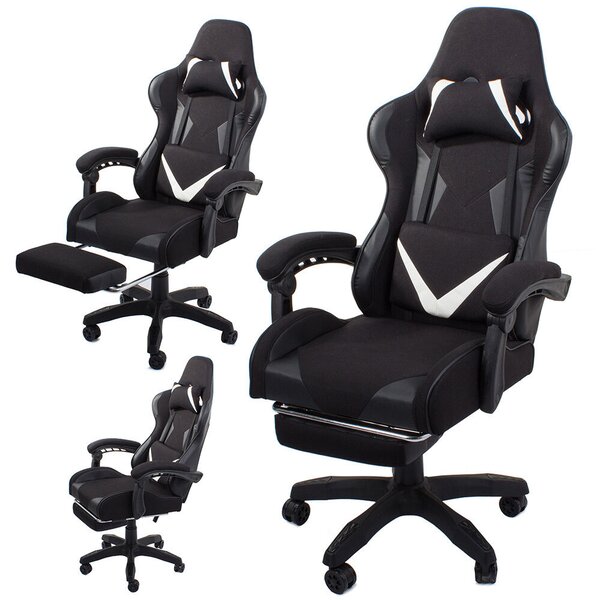 Görgős gamer szék két párnával és dőlés állítással - fekete