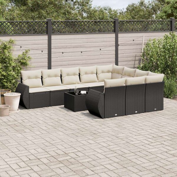 VidaXL 11 részes fekete polyrattan kerti ülőgarnitúra párnákkal