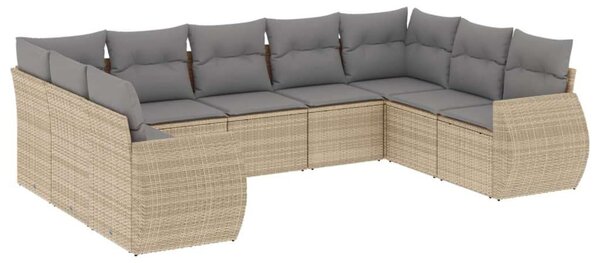 VidaXL 9-részes bézs polyrattan kerti ülőgarnitúra párnákkal