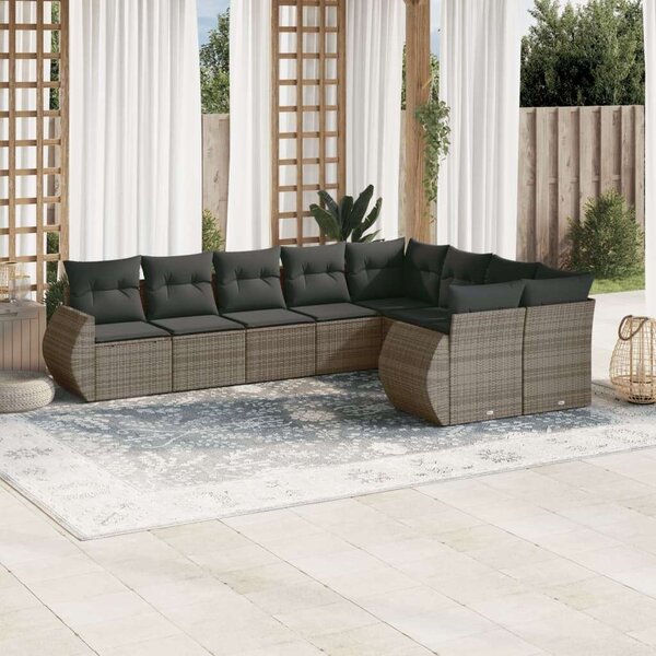 VidaXL 9-részes szürke polyrattan kerti ülőgarnitúra párnákkal