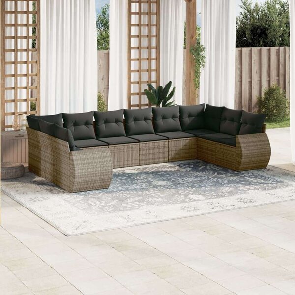 VidaXL 10 részes szürke polyrattan kerti ülőgarnitúra párnákkal