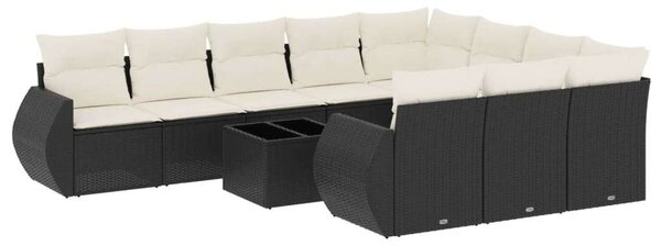 VidaXL 11 részes fekete polyrattan kerti ülőgarnitúra párnákkal