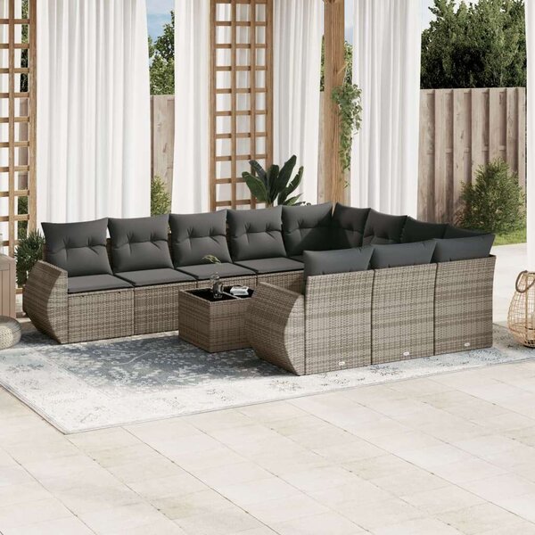 VidaXL 11 részes szürke polyrattan kerti ülőgarnitúra párnákkal
