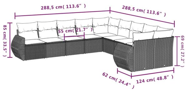VidaXL Polyrattan Kerti Ülőgarnitúra - 10 részes - Szürke