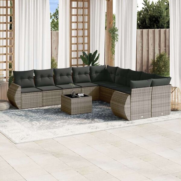 VidaXL Polyrattan Kerti Ülőgarnitúra - 11 részes - Szürke