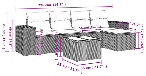 VidaXL Polyrattan Kerti Ülőgarnitúra - 6 részes - Szürke
