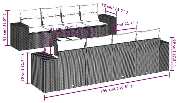VidaXL Polyrattan Kerti Ülőgarnitúra - 9 részes