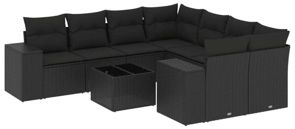 VidaXL Polyrattan Kerti Ülőgarnitúra - 9 részes - Fekete