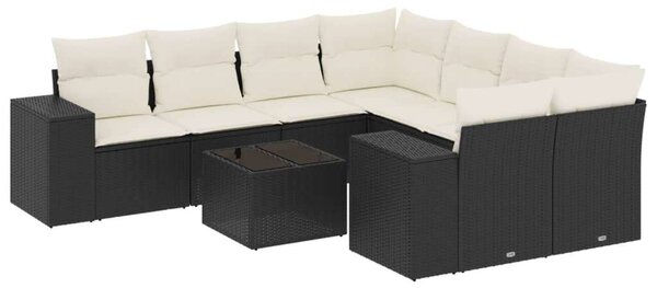 VidaXL 9 részes fekete polyrattan kerti ülőgarnitúra párnákkal