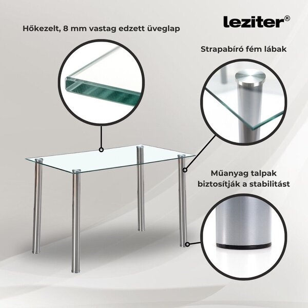 Leziter Mateo Étkezőgarnitúra - 4 Székkel, Bézs-Szürke, Üveg Asztal