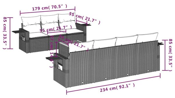 VidaXL 8 részes fekete polyrattan kerti ülőgarnitúra párnákkal