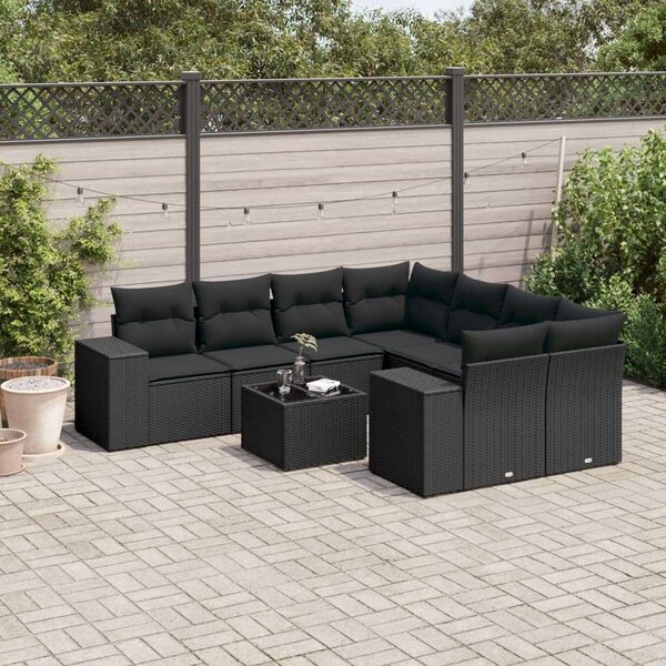VidaXL Polyrattan Kerti Ülőgarnitúra - 9 részes - Fekete