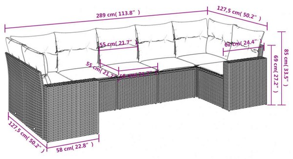 VidaXL 7 részes bézs polyrattan kerti ülőgarnitúra párnákkal
