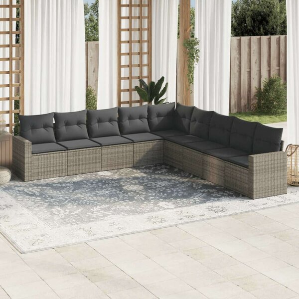 VidaXL Polyrattan Kerti Ülőgarnitúra - 9 részes - Szürke